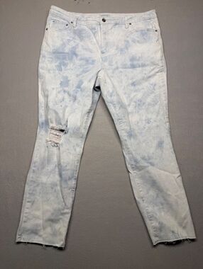 Crown & Ivy Women's 16W White Blue Tie Dye Distressed Jeans